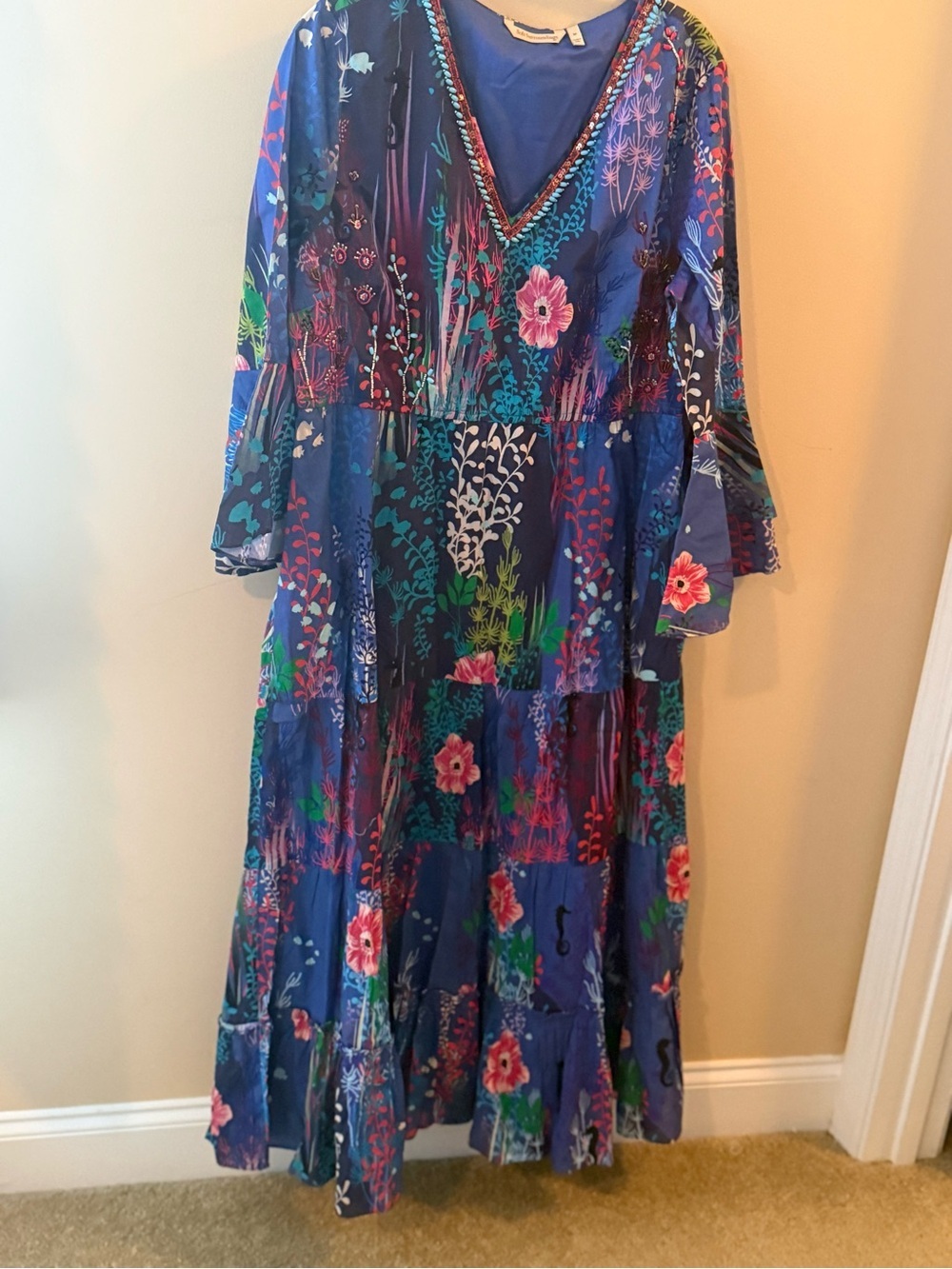 Soft Surroundings Marta Dress maxi beaded floral art to wear beachy boho size M - Picture 4 of 12